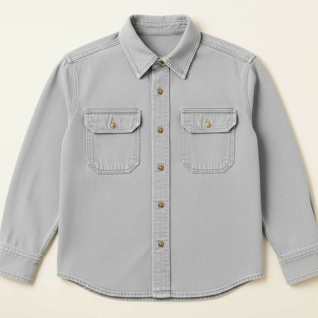 Men's Light Grey Denim Shirt Flat Lay