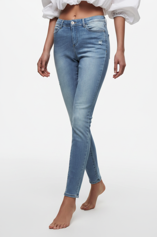 Mid Waist Denim Jeans Walking Shot