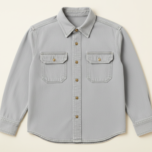Men's Light Grey Denim Shirt Flat Lay