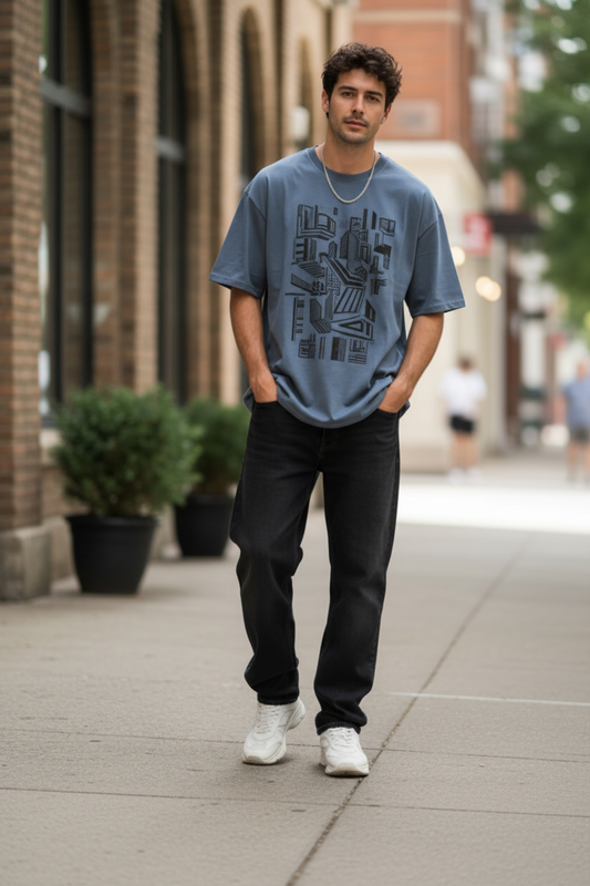 Slate Blue Oversized Graphic Tee